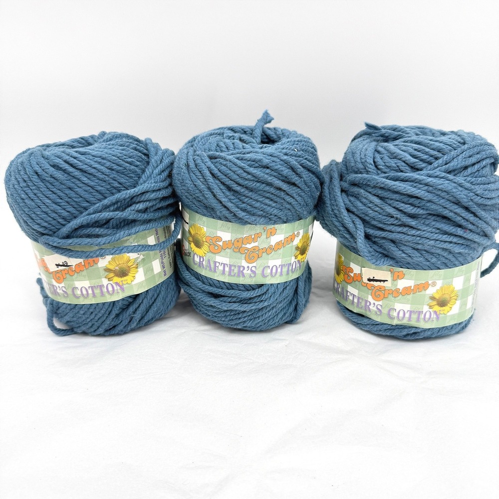 Sugar N Cream Crafters Cotton Yarn 3 Skein 100% Cotton Blue 6oz Each Knitting